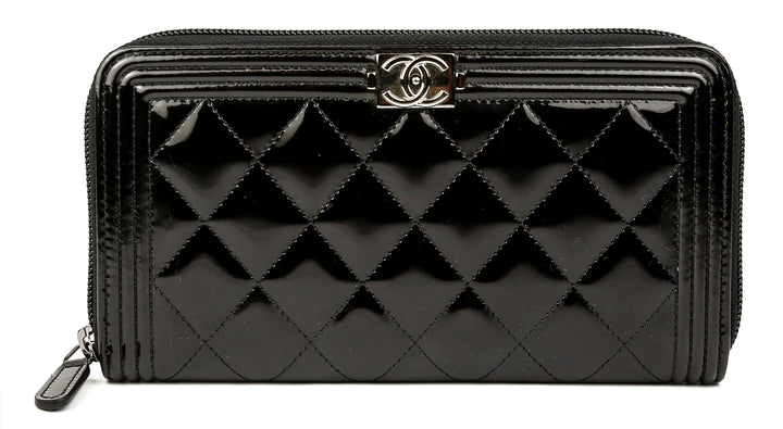 Chanel Black Quilted Patent Leather Boy Wallet