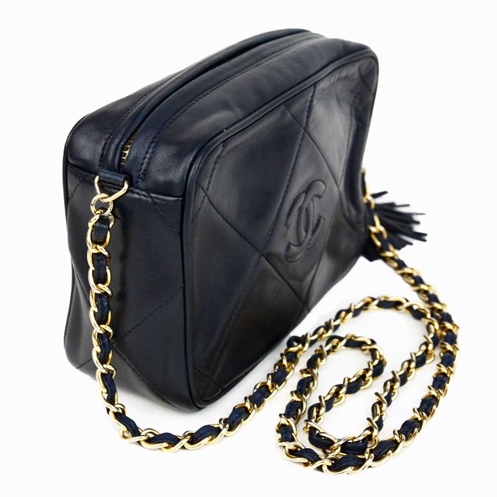 Chanel Navy Lambskin Leather Vintage Quilted Camera Bag