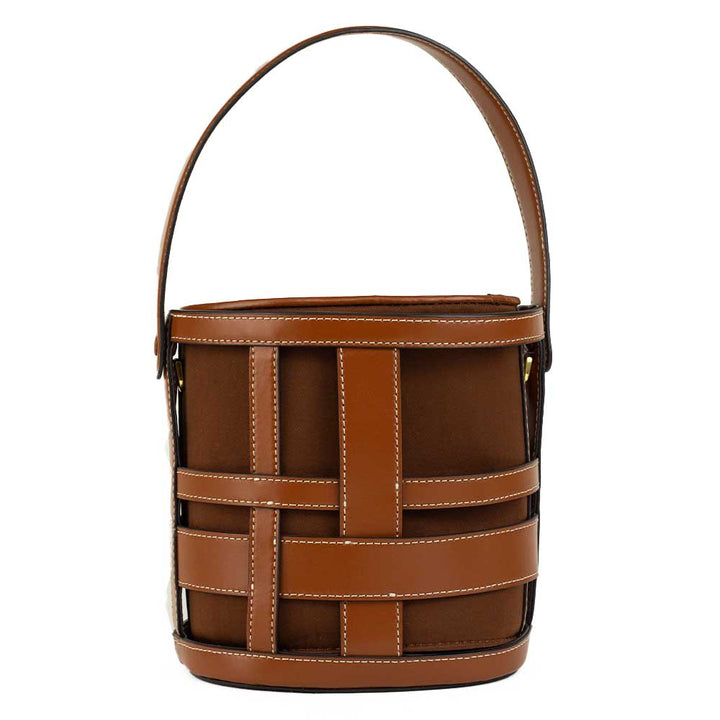 Staud Brown Leather Cut-Out Bucket Bag