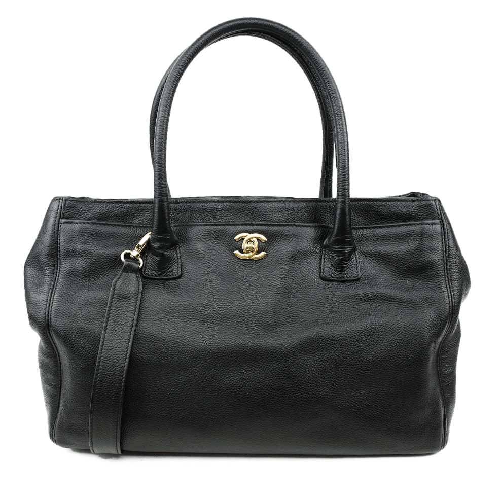 front view of Chanel Black Caviar Cerf Executive Shopper Satchel Bag