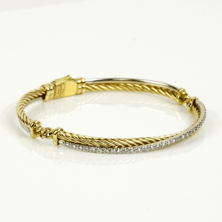 David Yurman 18K Yellow Gold Crossover Linked Bracelet With Pavé Diamonds