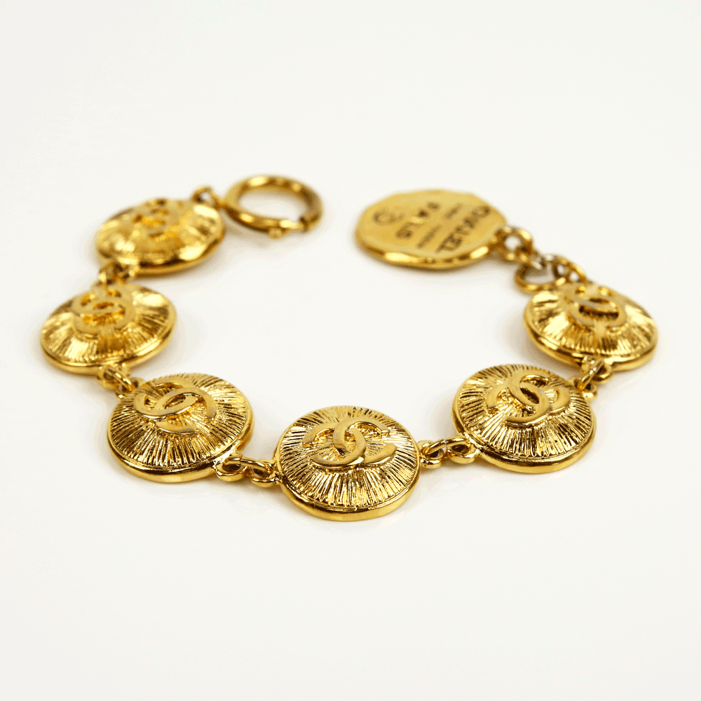 Chanel Vintage Sunburst Logo Medallion Bracelet