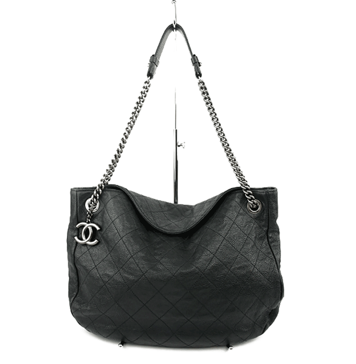 Front view of Chanel Black Caviar Leather Simply CC Hobo Bag