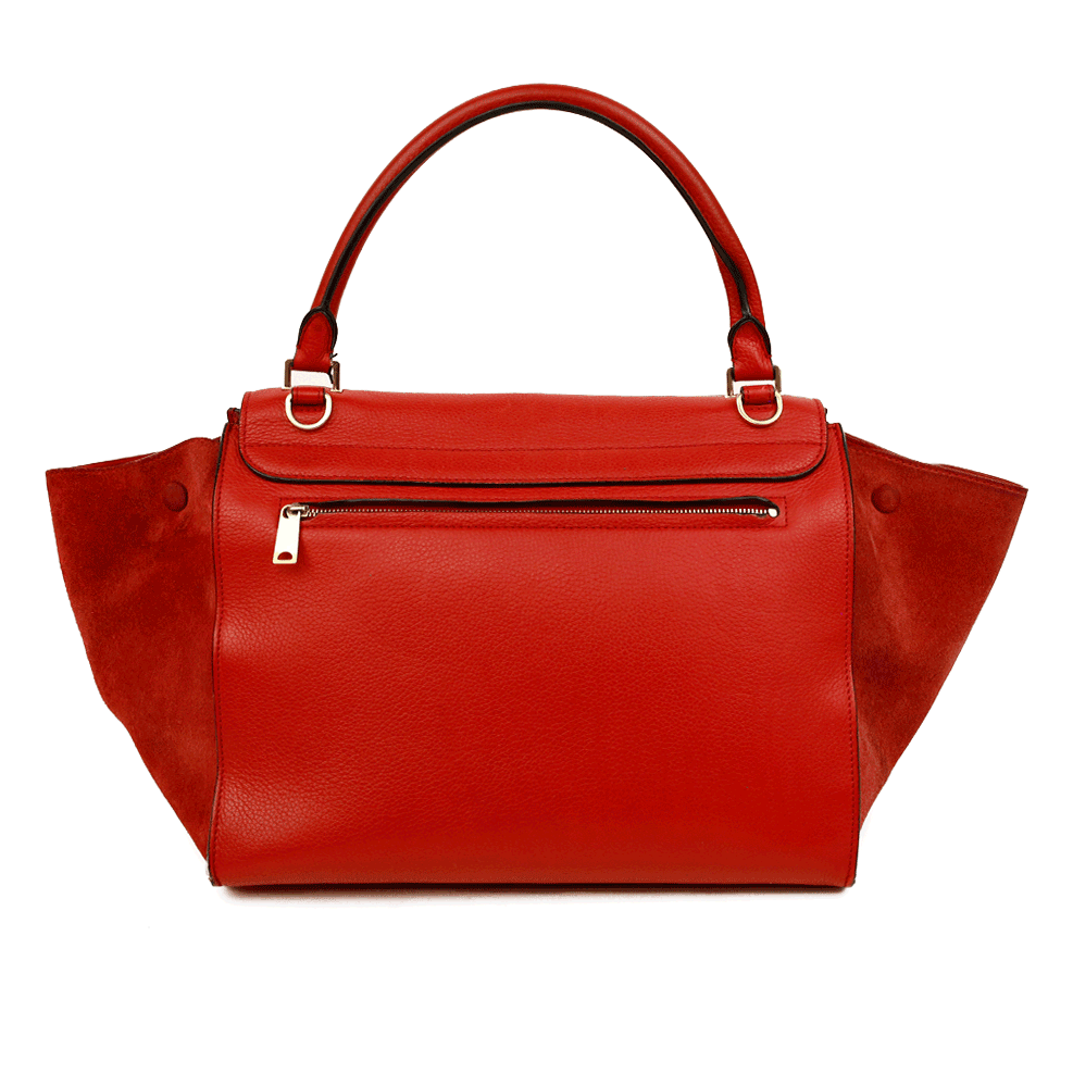 back view of Celine Red Leather 
Suede Medium Trapeze Tote