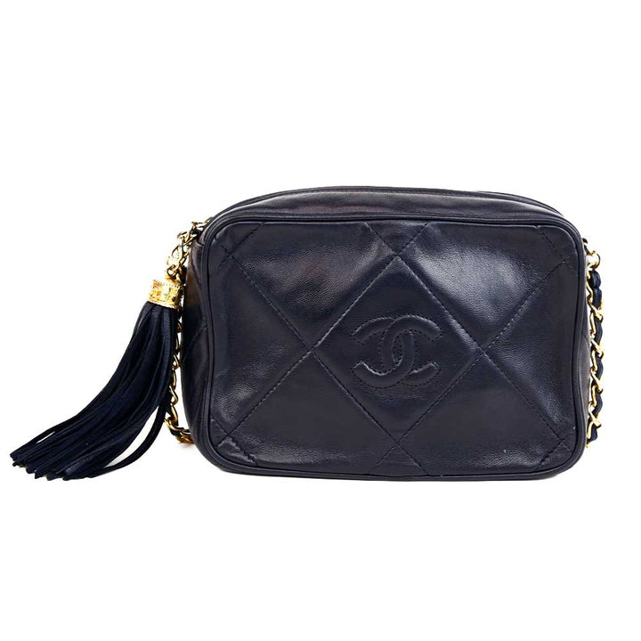 Chanel Navy Lambskin Leather Vintage Quilted Camera Bag