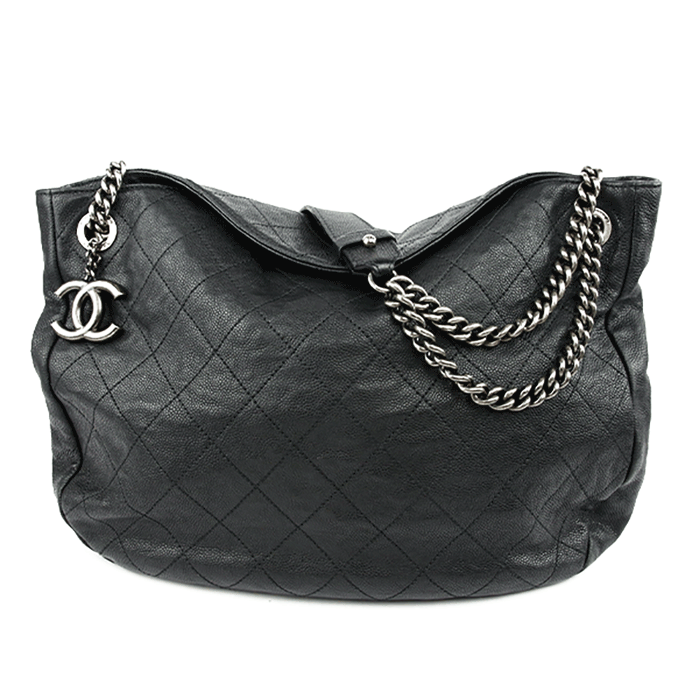 Front view of Chanel Black Caviar Leather Simply CC Hobo Bag