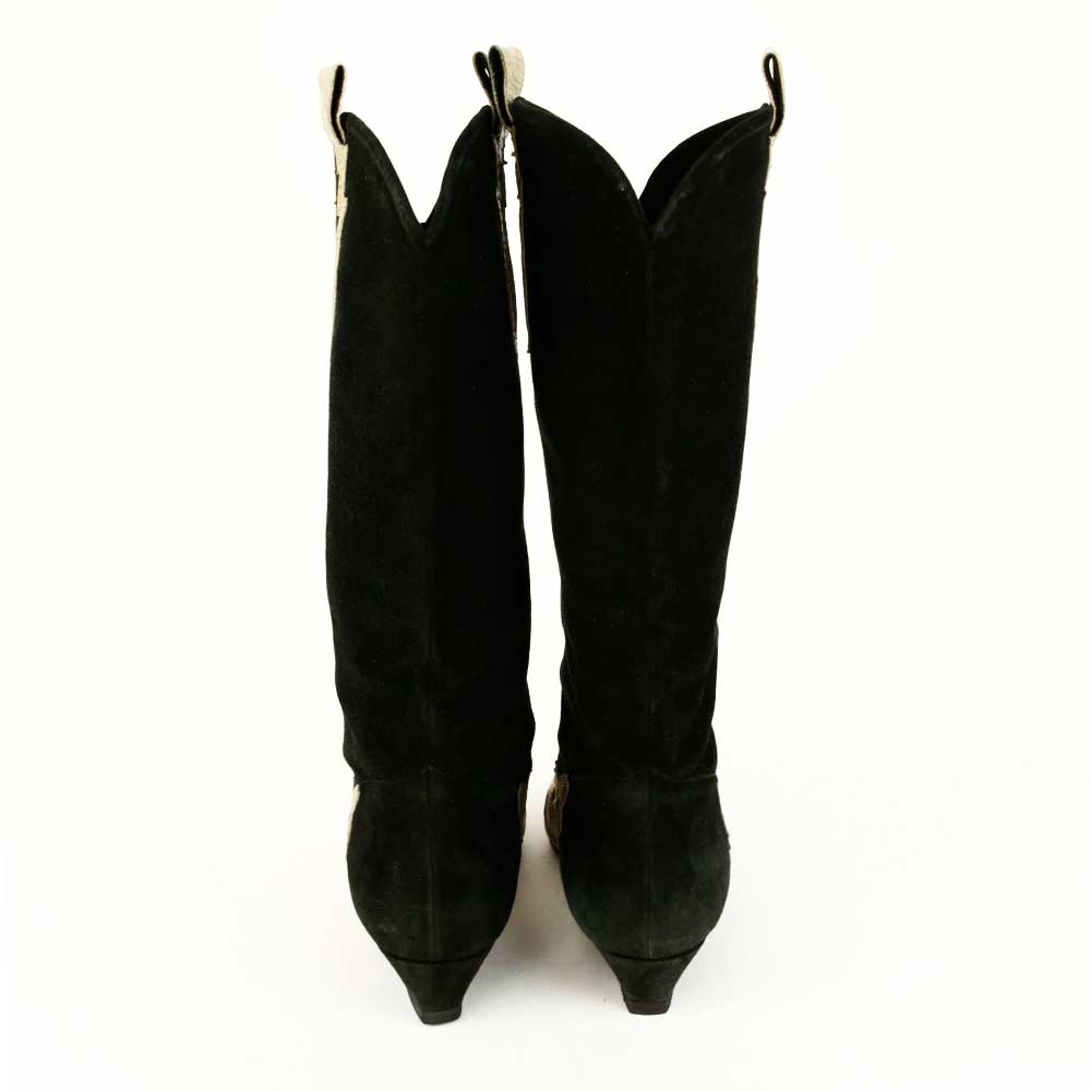 back view of Escada Black Suede 
Gold Snake Trim Boots