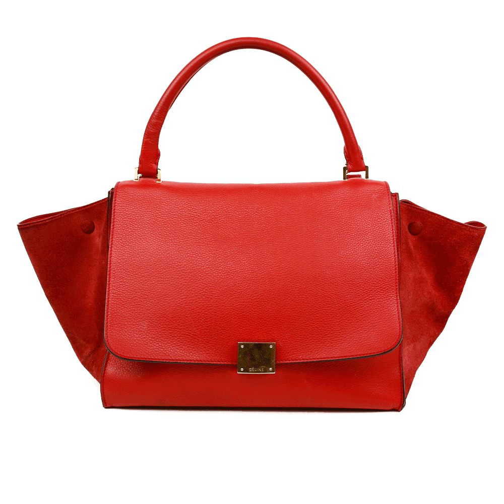 front view of Celine Red Leather 
Suede Medium Trapeze Tote