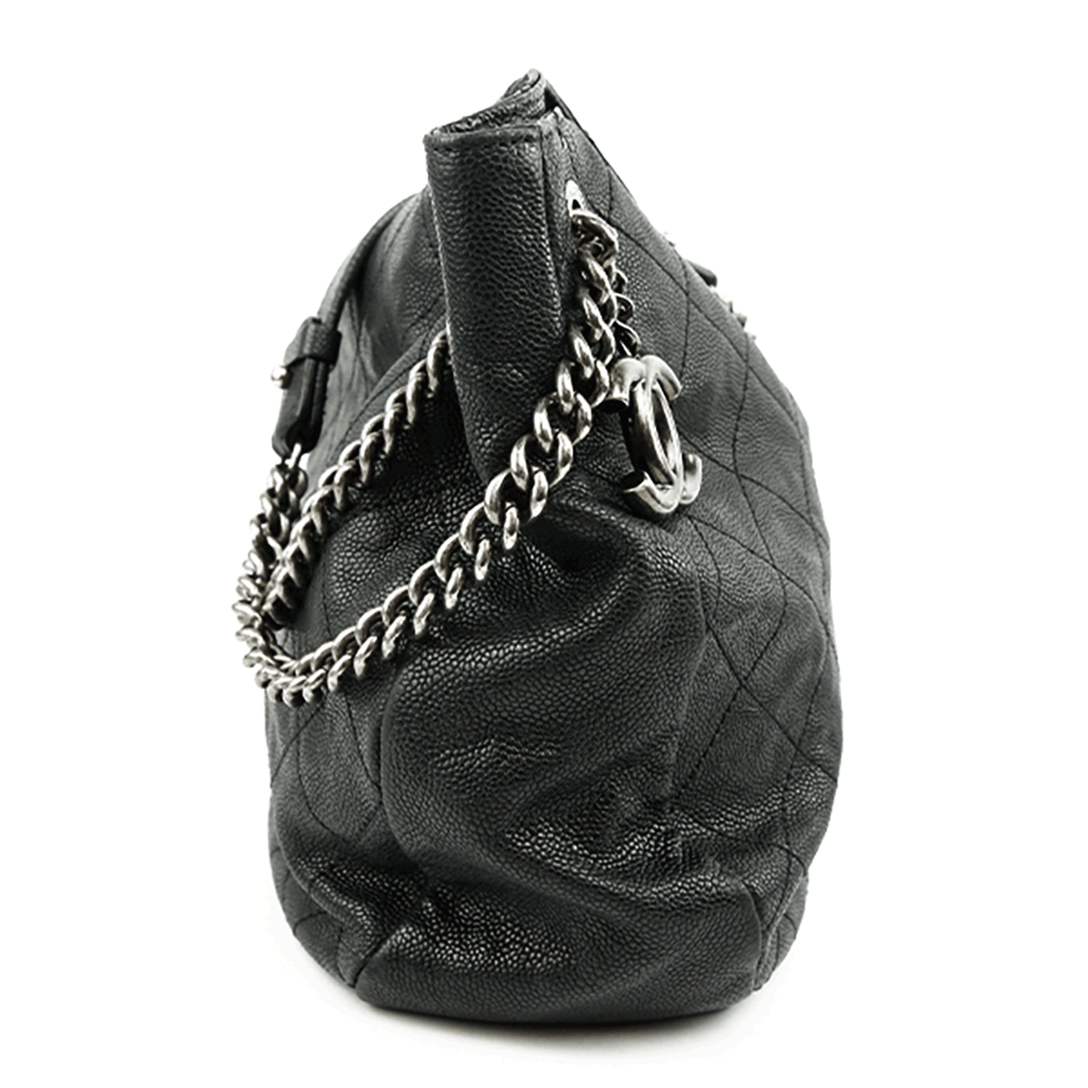 Side view of Chanel Black Caviar Leather Simply CC Hobo Bag