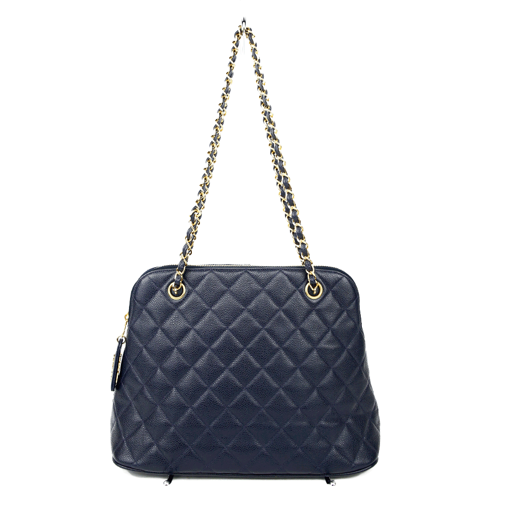 front view of Chanel Vintage Navy Caviar Quilted Dome Handbag