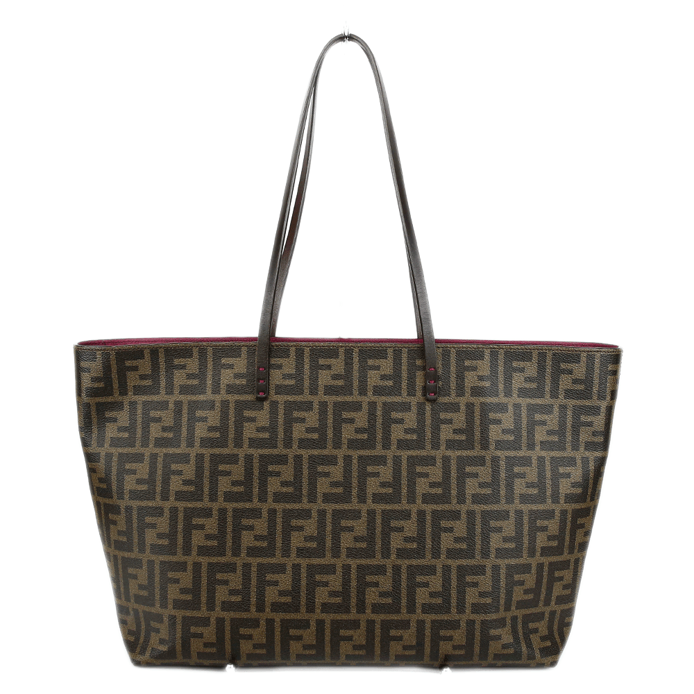 back view of Fendi Brown Coated Canvas Zucca Spalmati Medium Tote