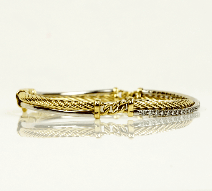 David Yurman 18K Yellow Gold Crossover Linked Bracelet With Pavé Diamonds