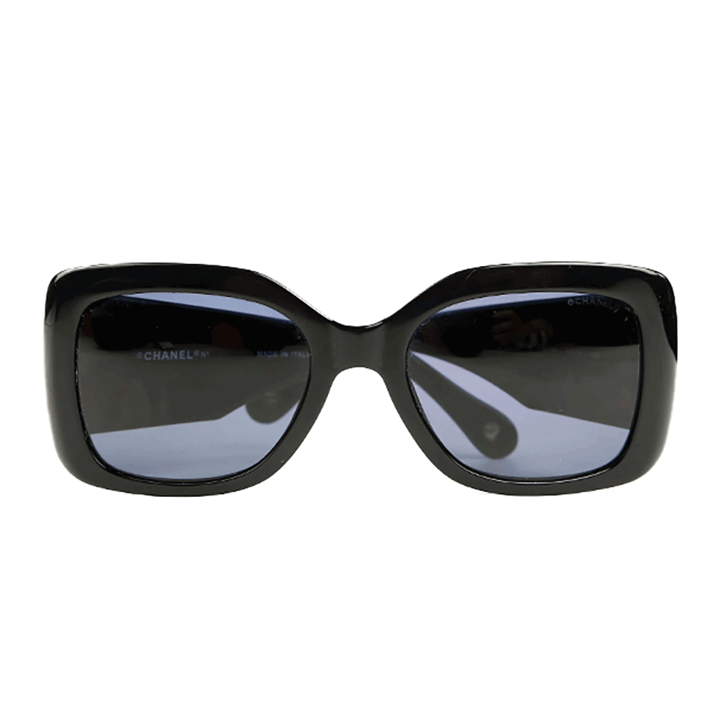 Front view of Chanel Black Quilted Side Sunglasses