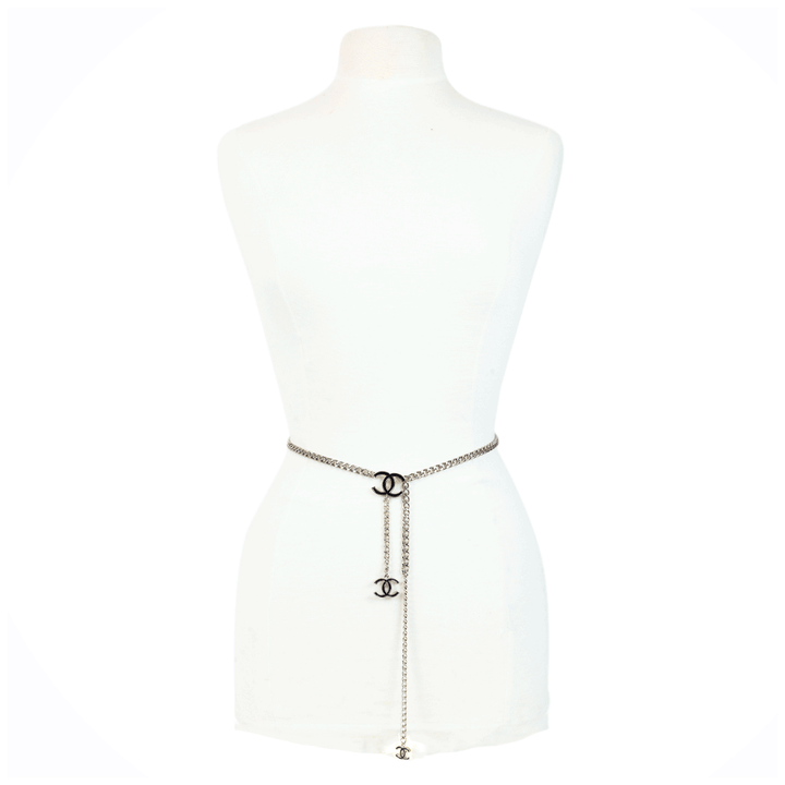 Chanel Black Enamel Silver CC Chain Belt