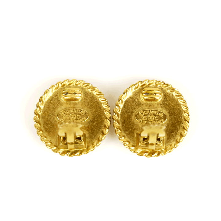 Chanel Vintage Gold 
Black CC Button Clip-On Earrings