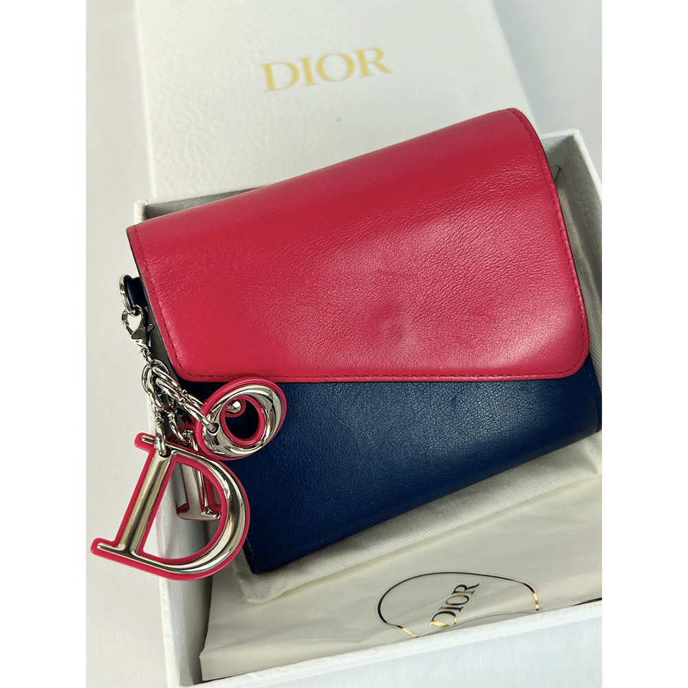 Christian Dior 2 Tone Lady Dior Leather Wallet