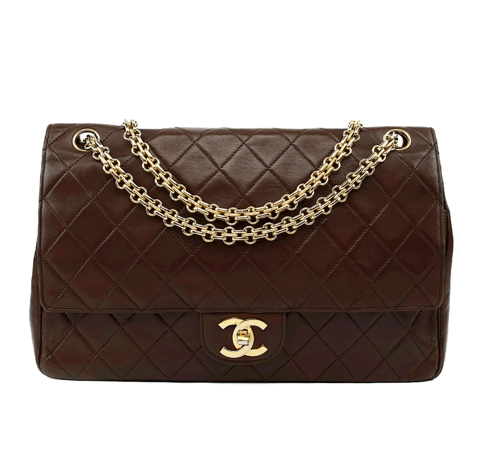 front view of Chanel Chocolate Brown Vintage Medium Double Flap Bag