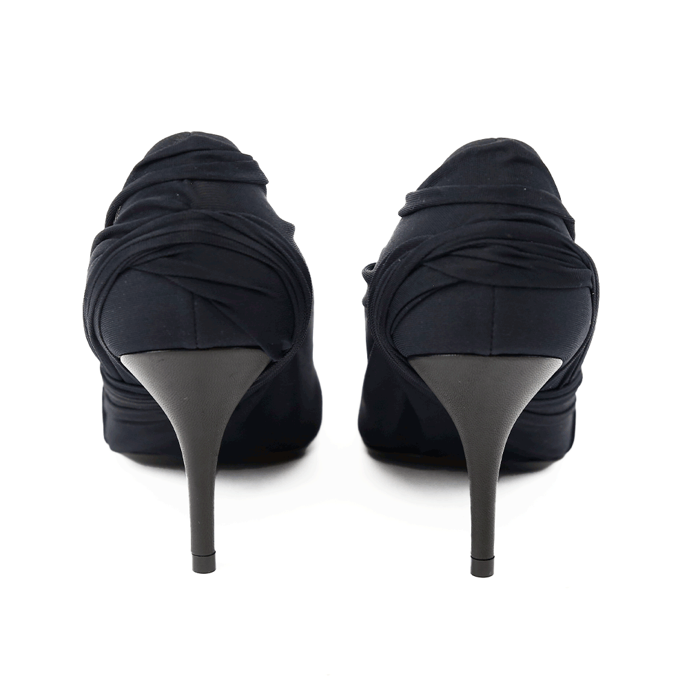 back view of Balenciaga Black Stretch Draped Point Toe Pumps