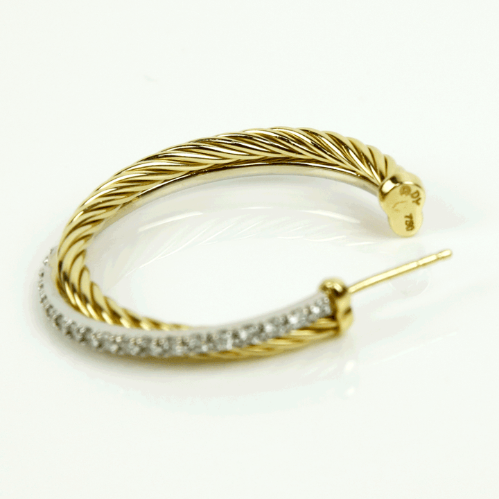 David Yurman 18K Yellow Gold Crossover Hoop Earrings With Pavé Diamonds