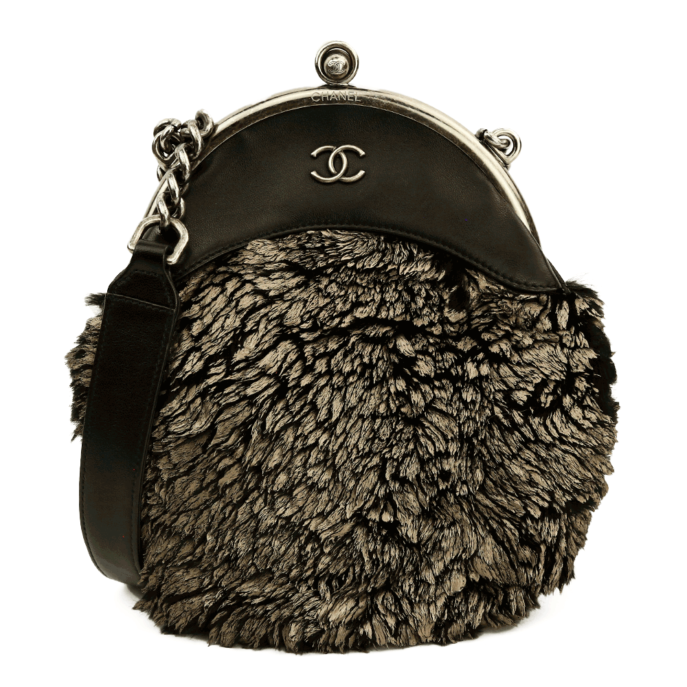 Chanel Black Leather 
Painted Fur Frame Bag