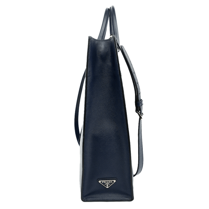 side view of Prada Baltico Saffiano Leather Travel Tote Bag