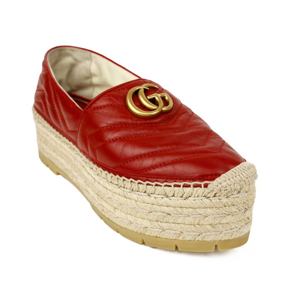 side view of Gucci Red Leather GG Marmont Platform Espadrilles