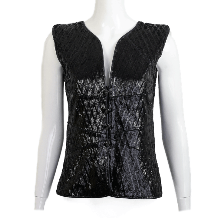 front view of Chanel Navy Laser Cut Leather Vest