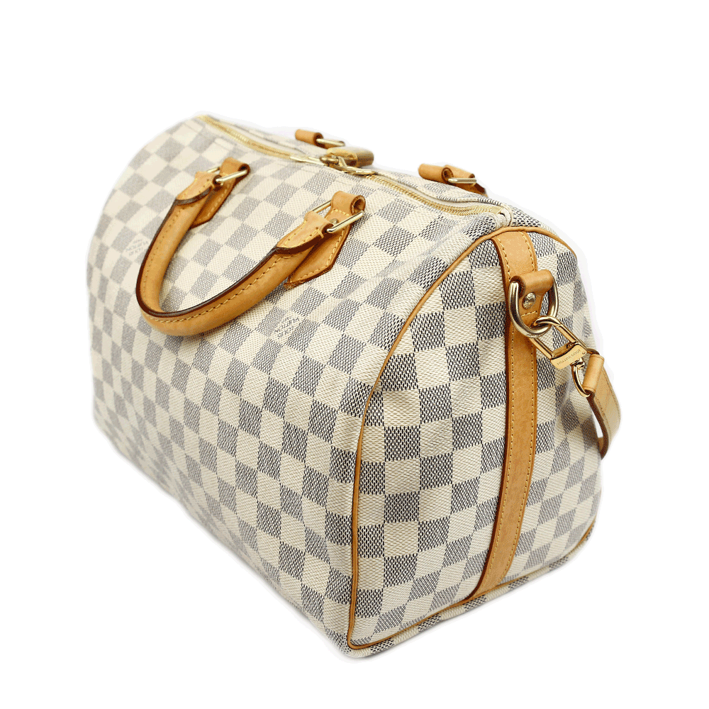 side view of Louis Vuitton Damier Azur Speedy Bandouliere 30