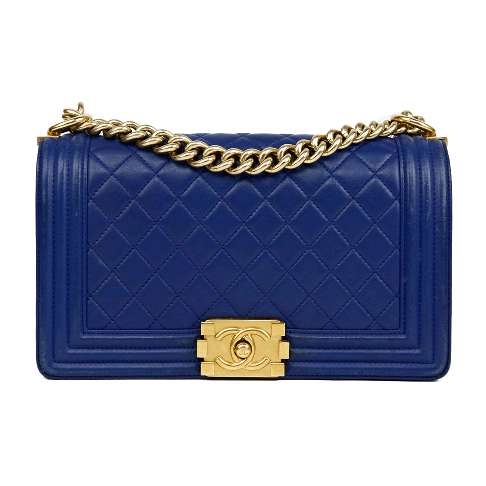 front view of Chanel Blue Medium Boy Bag