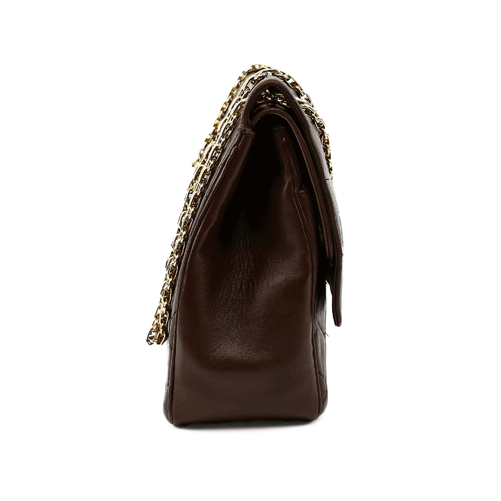 side view of Chanel Chocolate Brown Vintage Medium Double Flap Bag