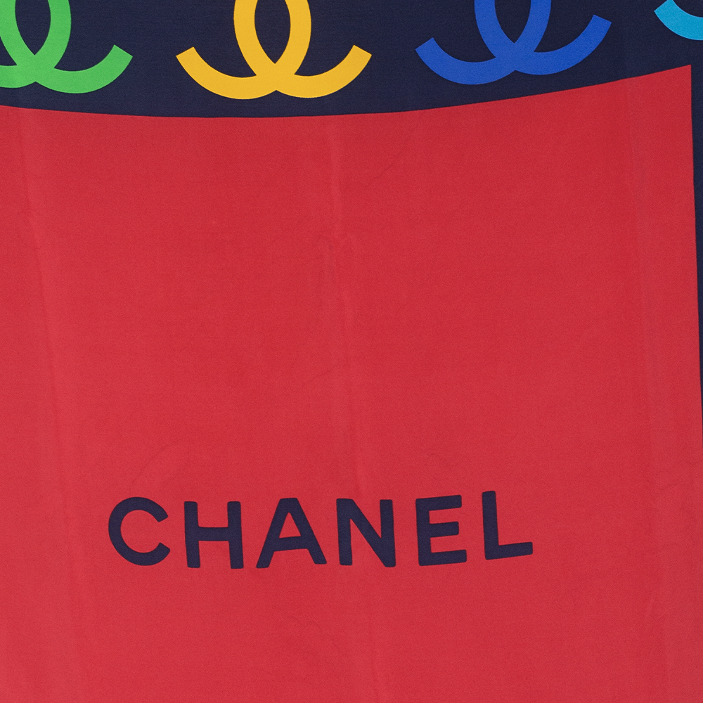 Chanel Primary Color Logo Print Silk Square Scarf