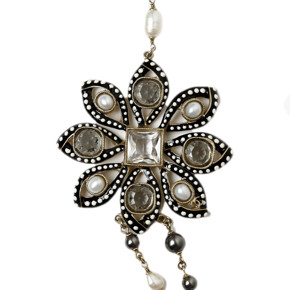 Chanel Strass 
Enamel Pearl Station Necklace