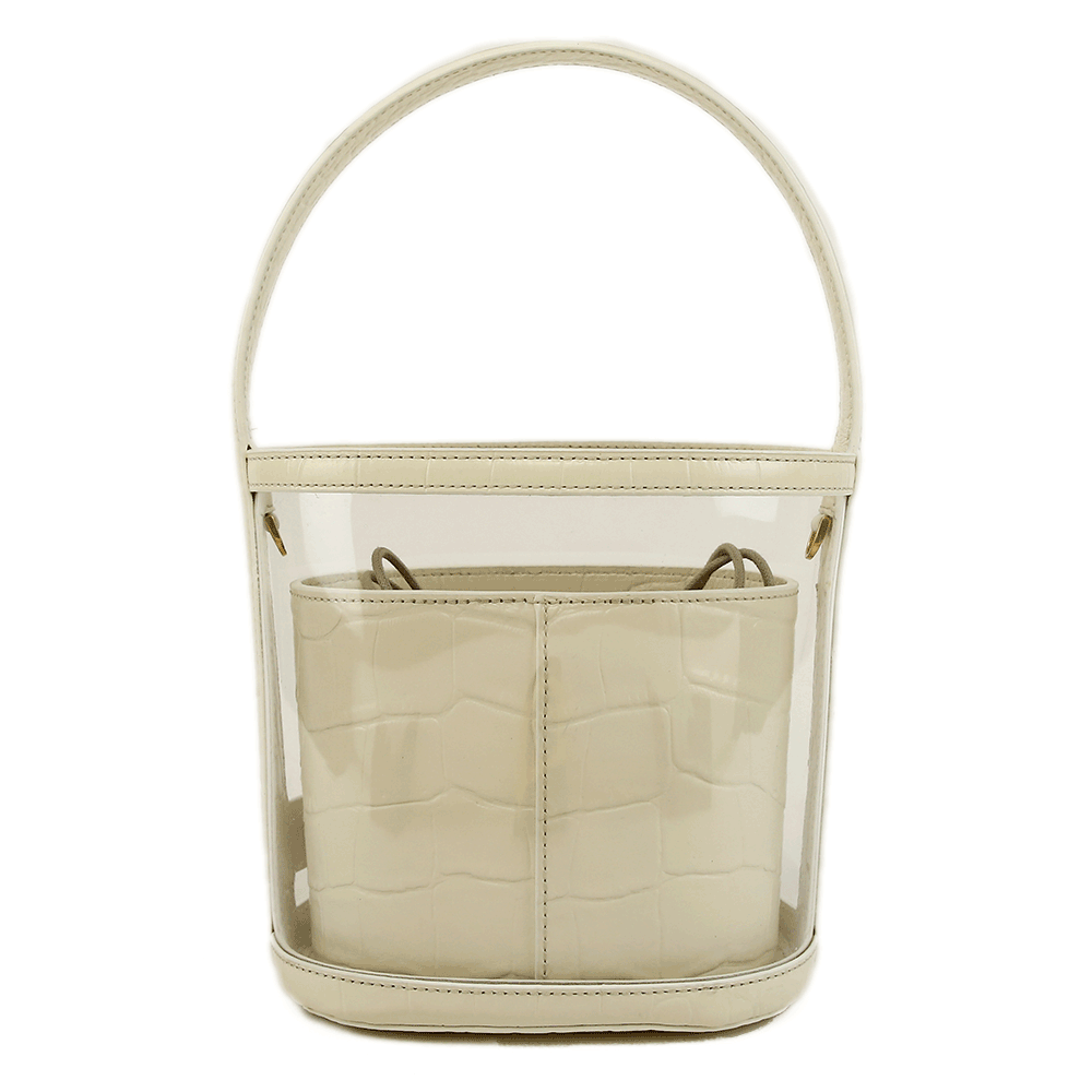 back view of Staud Bissett PVC 
Embossed Leather Bucket Bag