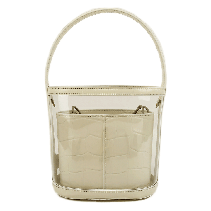 back view of Staud Bissett PVC 
Embossed Leather Bucket Bag