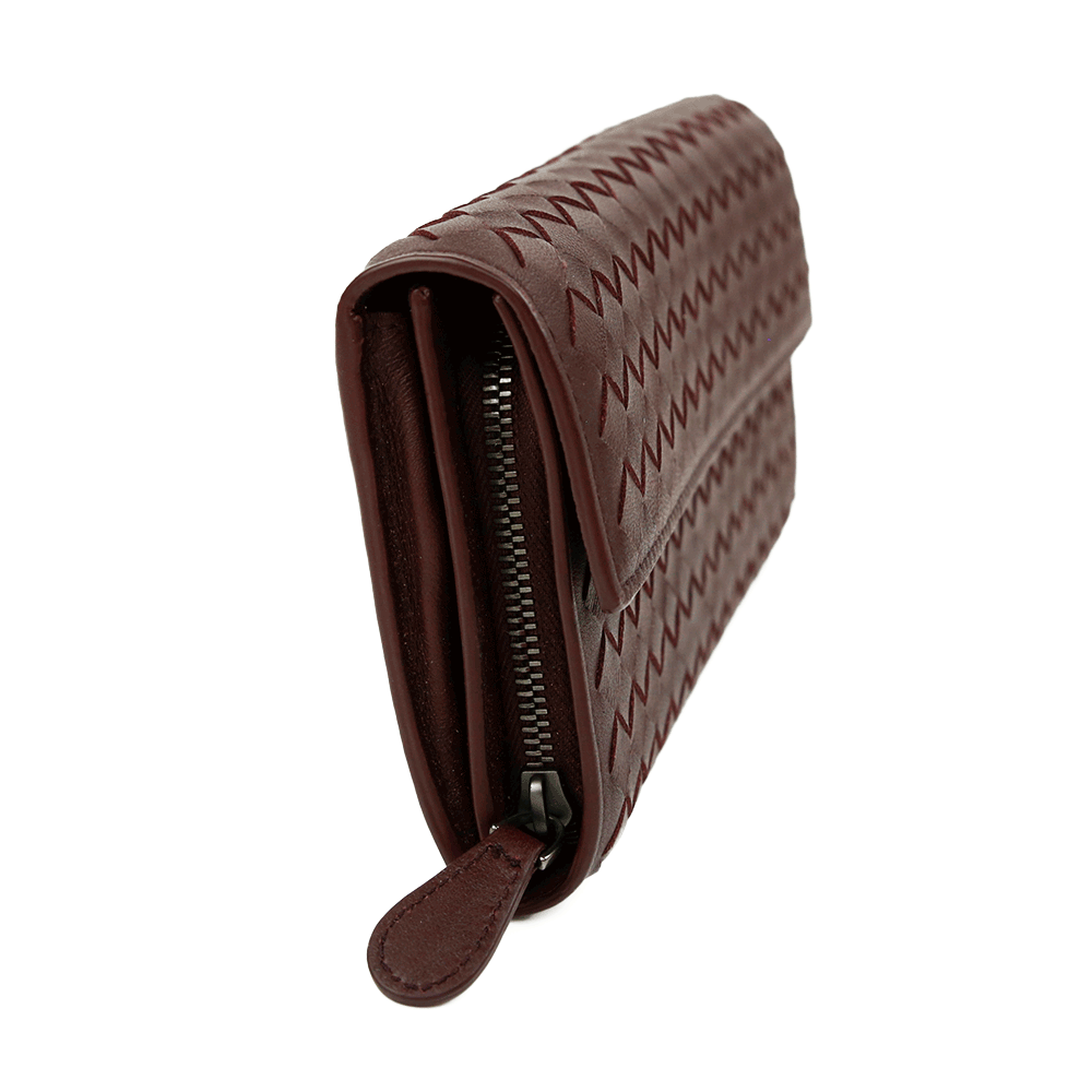 Bottega Veneta Burgundy Intrecciato Continental Flap Wallet