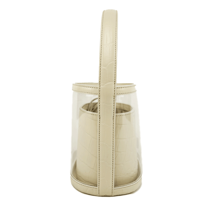 side view of Staud Bissett PVC 
Embossed Leather Bucket Bag