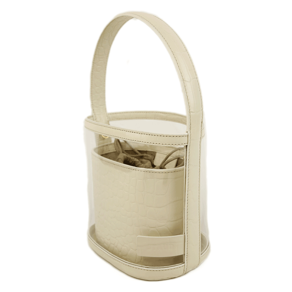 side view of Staud Bissett PVC 
Embossed Leather Bucket Bag