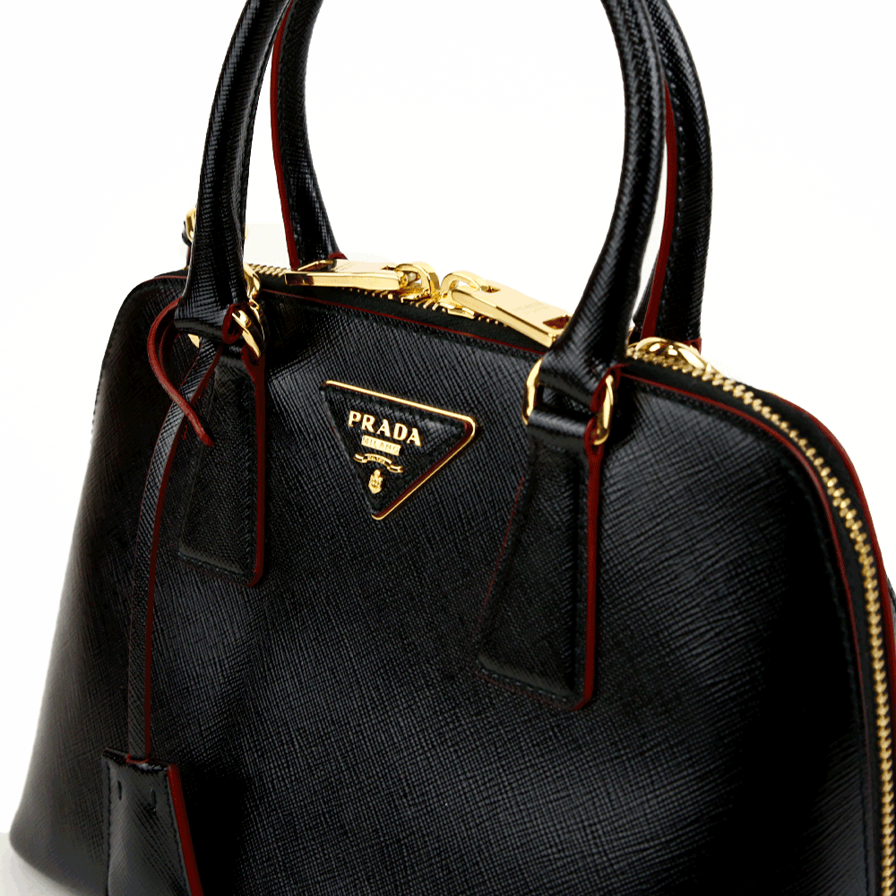 Prada Black Saffiano Vernice Small Promenade Bag