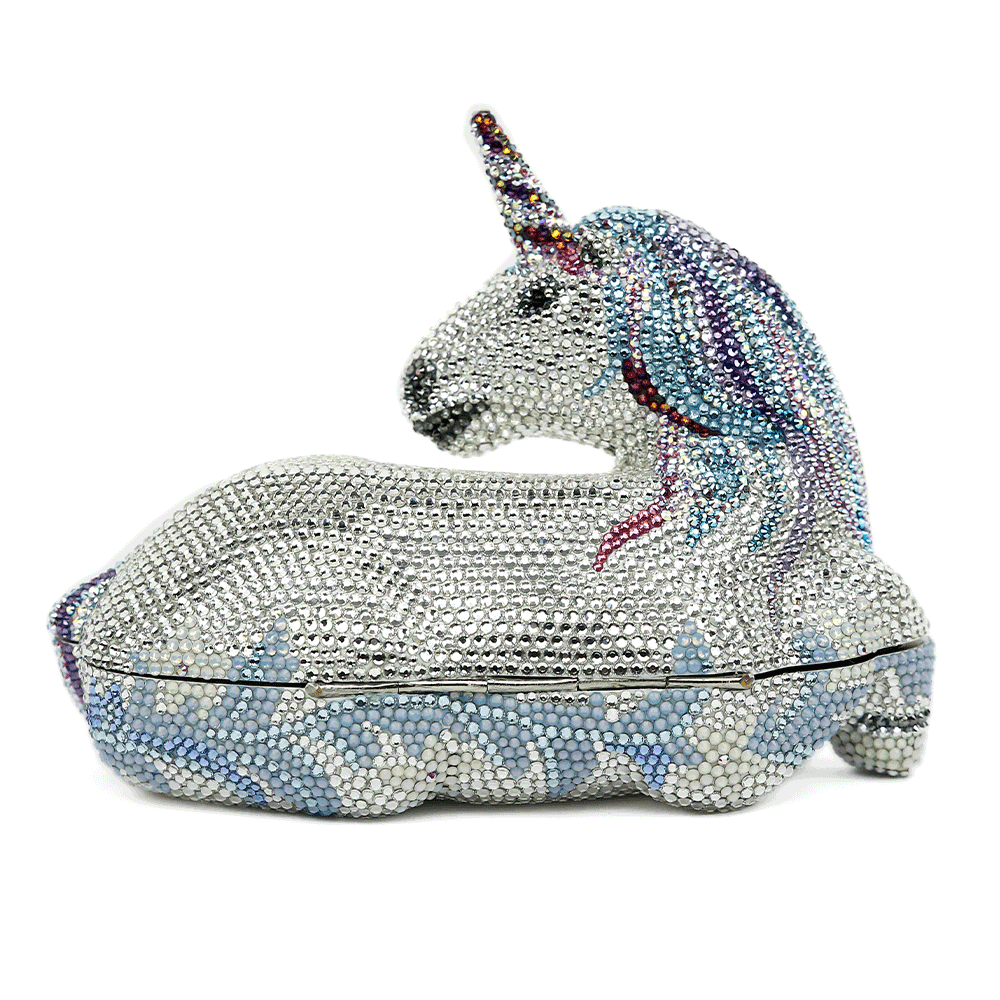 back view of Judith Leiber Unicorn Lunaria Crystal Clutch