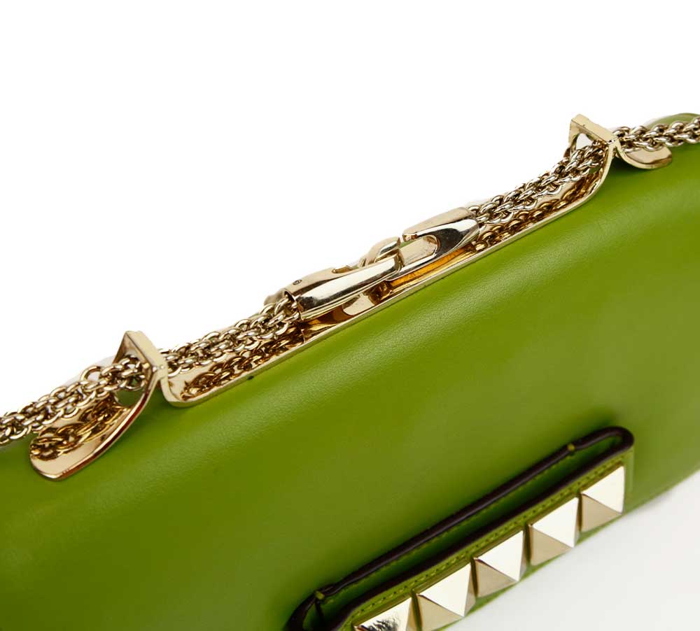 Valentino Va Va Voom Green Leather Rockstud Chain Clutch