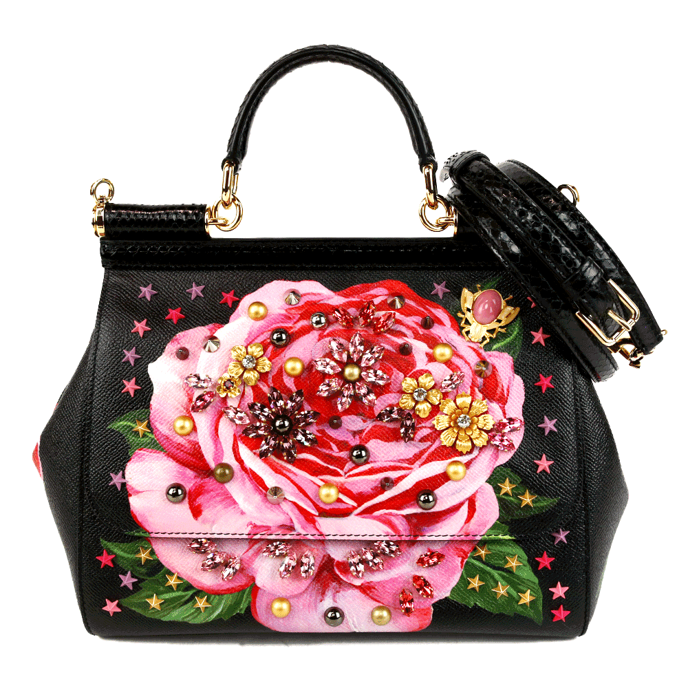 front view of Dolce 
Gabbana Medium Miss Sicily Embellished Rose Bag