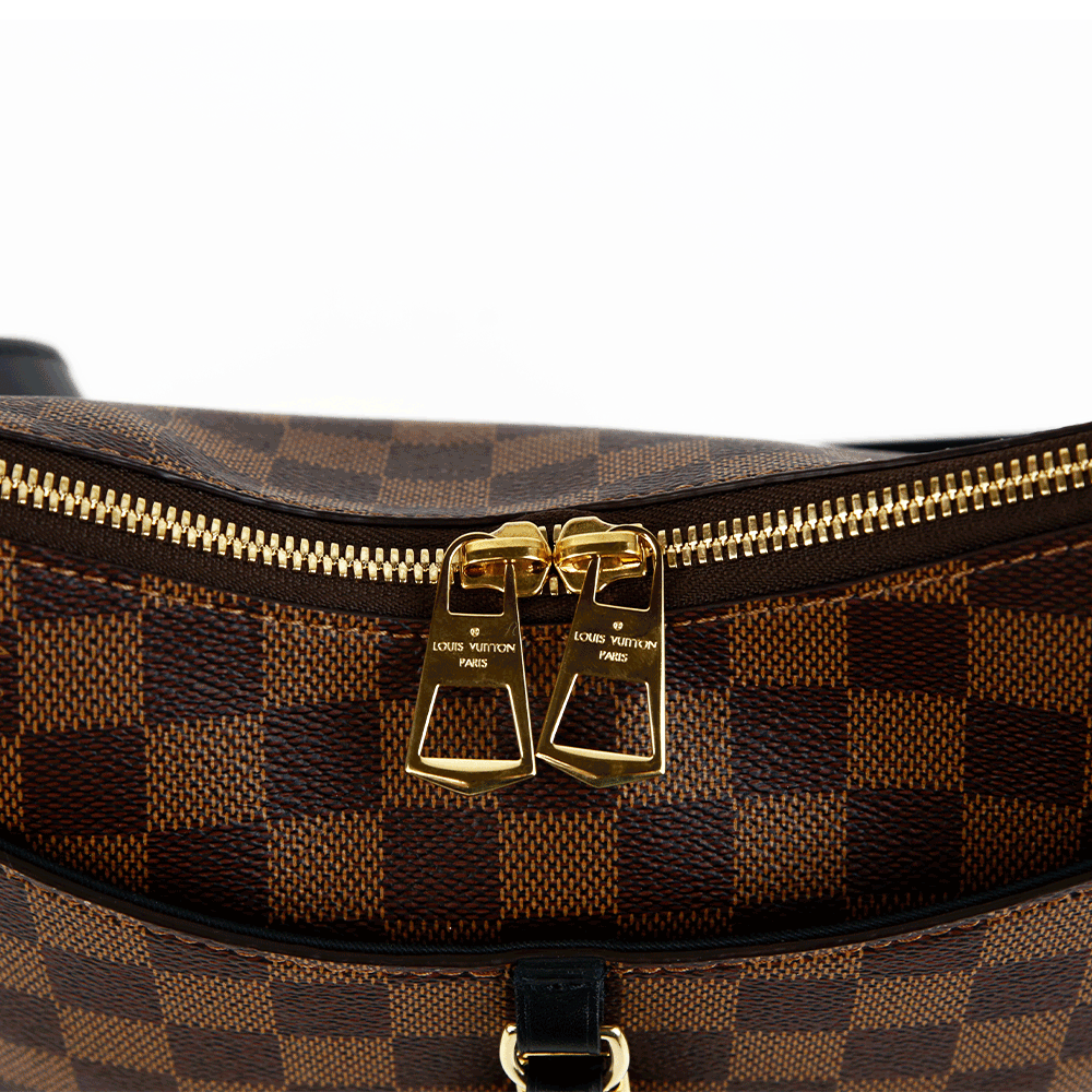 zip view of Louis Vuitton Damier Ebene Canvas 
Leather Odéon MM