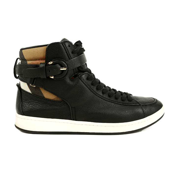 Burberry Black Leather 
House Check High Top Sneakers