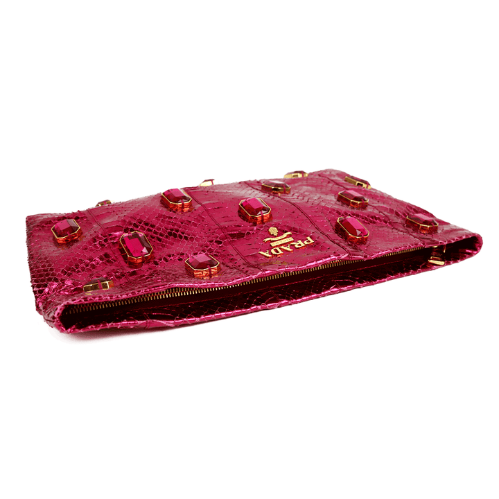 Prada Metallic Pink Python Whips Pietre Clutch