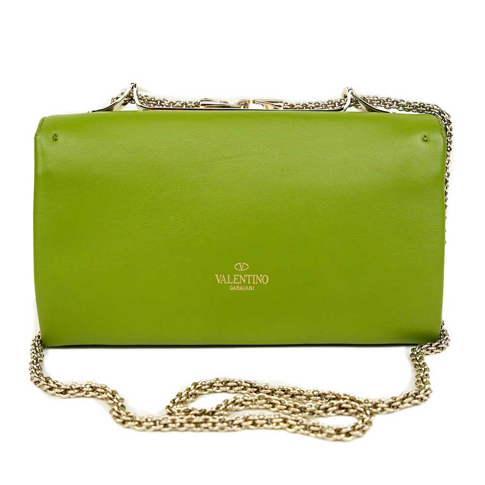 Valentino Va Va Voom Green Leather Rockstud Chain Clutch