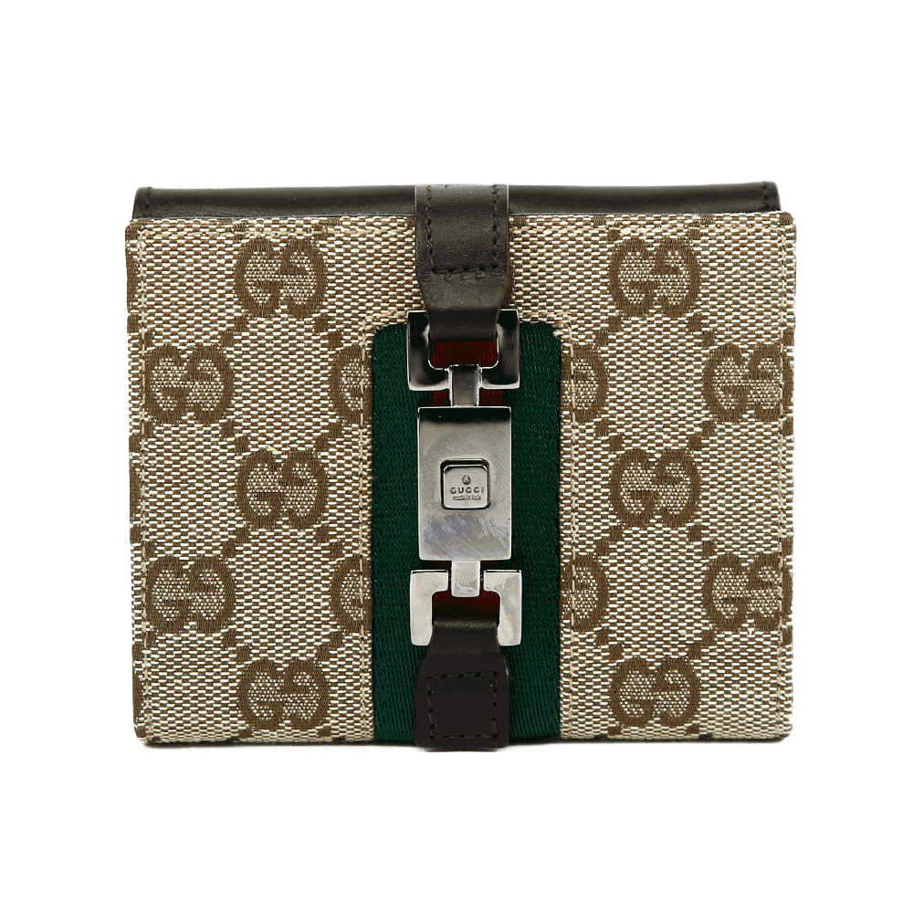 front view of Gucci GG Canvas 
Leather Jackie Compact Wallet