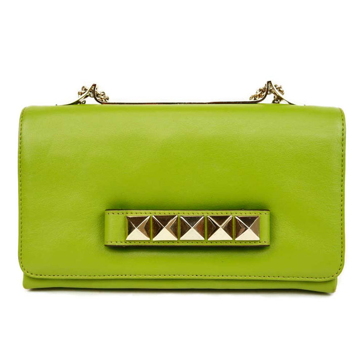 Valentino Va Va Voom Green Leather Rockstud Chain Clutch