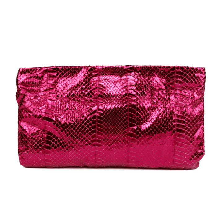 back view of Prada Metallic Pink Python Whips Pietre Clutch