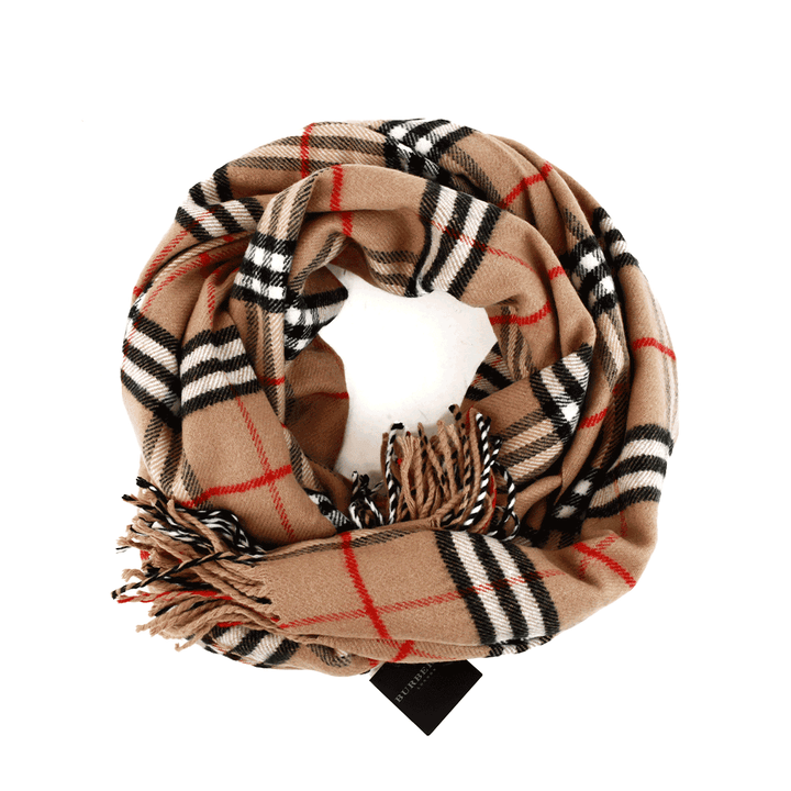 Burberry Beige Nova Check Wool Fringe Shawl