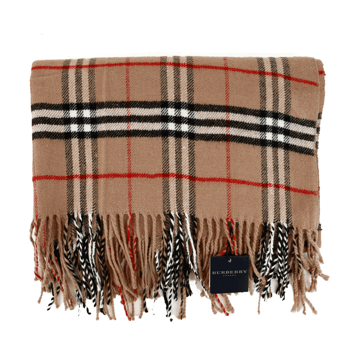 Burberry Beige Nova Check Wool Fringe Shawl